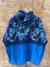 Vintage 90s Jeantex Men's Size XL Blue Geometric Crazy Print Anorak